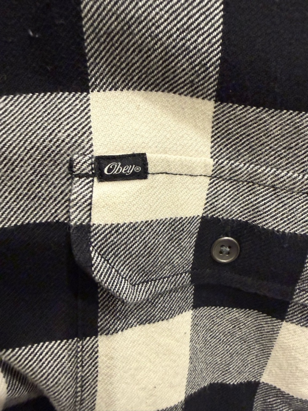 Obey Black and White Buffalo Plaid Button-Down Shirt - Picture 3 of 4